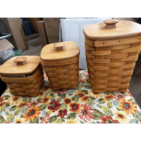 3 Longaberger Spoon Baskets Combos - Medium Small Teaspoon Storage Canisters - Picture 6 of 6